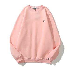 日系Bape猿人刺繡小標休閒潮流寬鬆男女純棉毛圈情侶套頭百搭衛衣 男女同款 粉色