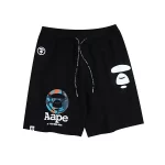 Aape 多logo猿人頭印花運動短褲 黑色