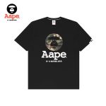 Aape春夏猿顏字母印花彩色迷彩圓形圖案短袖T恤0907XXI 黑/白#好穿舒適