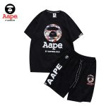 AAPE 夏季經典藍迷彩猿人猴猿顏字母印花短袖套裝 男女同款#出貨快速