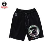 AAPE 猿人頭 短褲迷彩印花純棉寬鬆五分褲子 男女同款 黑色#特價下殺