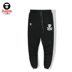 Aape 猿人頭經典款印花LOGO休閑褲 純棉衛褲 黑色#特價下殺