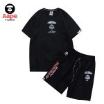 AAPE 夏季經典紅猿人猴猿顏字母印花短袖套裝 男女同款#優質爆款