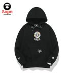 Aape 經典小LOGO秋冬猿人頭字母刺繡休閑連帽加絨衛衣 男女同款 黑色#品質嚴選