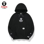 Aape 猿人頭純棉夜光小猿猴印花圖案迷彩休閑連帽加絨衛衣 男女同款 黑色#出貨快速
