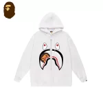 BAPE SS24 Baby Milo 卡通小猴圖案鯊魚印花連帽衛衣-白色