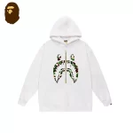 BAPE SS24 Shark L-S 綠迷彩鯊魚拉鏈連帽衛衣-白色