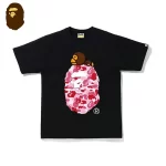 BAPE 童裝 粉色迷彩大猿人頭小睡猴印花短袖T恤-黑色