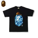BAPE 童裝 藍色迷彩大猿人頭小睡猴印花短袖T恤-黑色