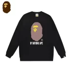 BAPE 胸前猿人頭LOGO印花 圓領套頭長袖衛衣-黑色