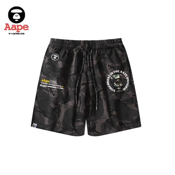 AAPE NOW環繞字母猿人頭｜迷彩短褲｜黑灰色-正面