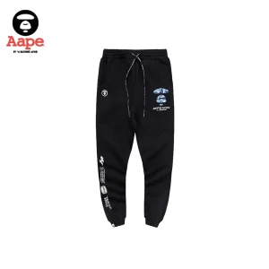 AAPE NOW藍迷彩猿人頭｜束口長褲｜黑色-正面
