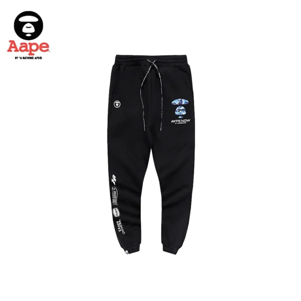 AAPE NOW藍迷彩猿人頭｜束口長褲｜黑色-正面