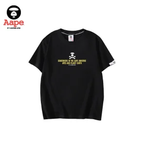 AAPE PLANET EARTH撞色標語｜短袖T恤｜黑色-正面