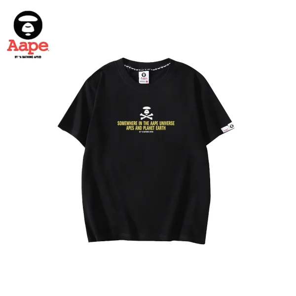 AAPE PLANET EARTH撞色標語｜短袖T恤｜黑色-正面