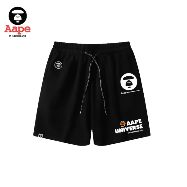 AAPE UNIVERSE標語印花｜鬆緊短褲｜黑色-正面