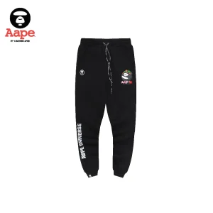 AAPE UNIVERSE趣味猿人LOGO｜束口長褲｜黑色-正面