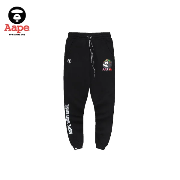 AAPE UNIVERSE趣味猿人LOGO｜束口長褲｜黑色-正面