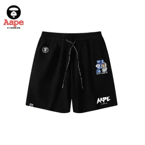AAPE「I AM ALFA!」對話框圖案｜抽繩短褲｜黑色-正面