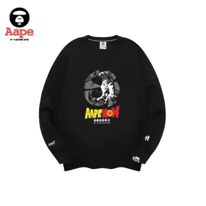 AAPE七龍珠悟空灰迷彩印花｜圓領衛衣｜黑色-正面