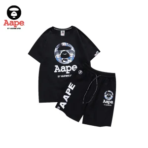 AAPE七龍珠悟空猿人頭印花｜短袖短褲兩件套｜黑色