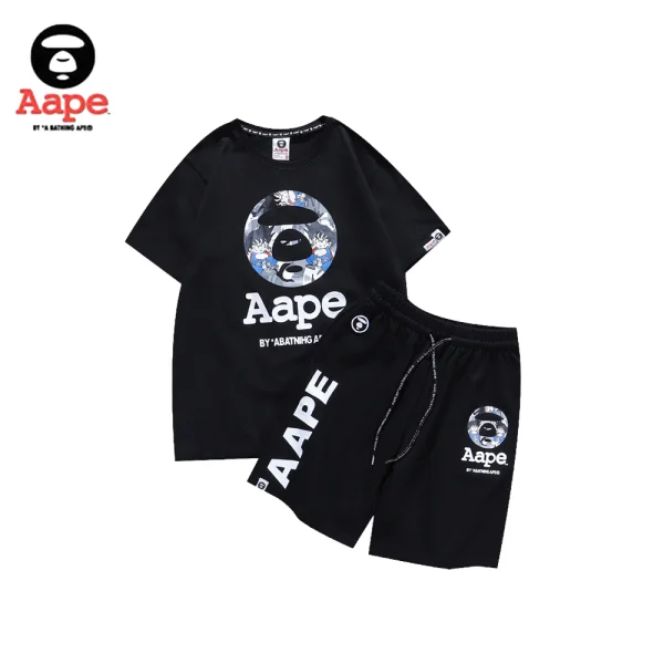 AAPE七龍珠悟空猿人頭印花｜短袖短褲兩件套｜黑色