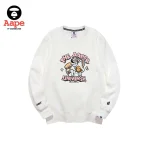 AAPE兔耳連帽猿人印花｜圓領衛衣｜白色-正面