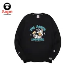 AAPE兔耳連帽猿人印花｜圓領衛衣｜黑色-正面