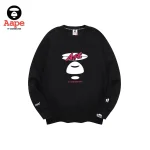 AAPE前後撞色字母印花｜圓領衛衣｜黑色-正面