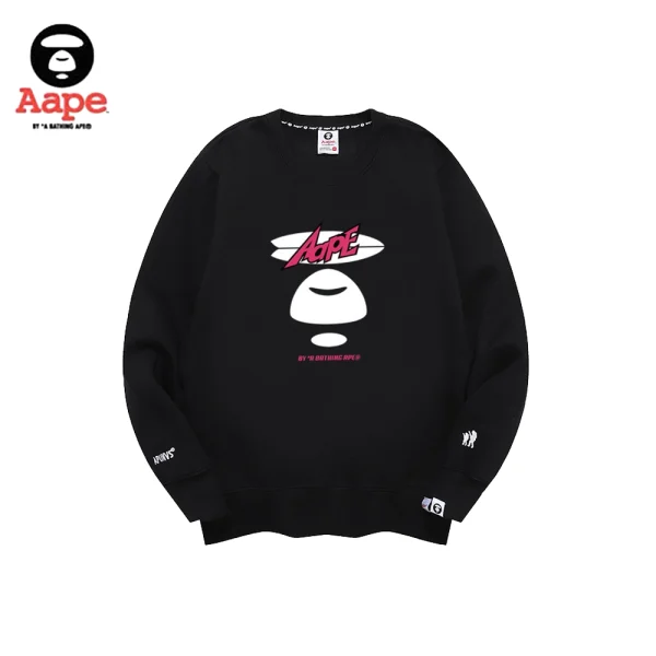 AAPE前後撞色字母印花｜圓領衛衣｜黑色-正面