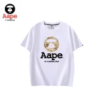 AAPE卡其迷彩猿人頭LOGO｜短袖T恤｜白色-正面