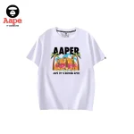 AAPE夏日椰樹卡通猿人印花｜短袖T恤｜白色-正面