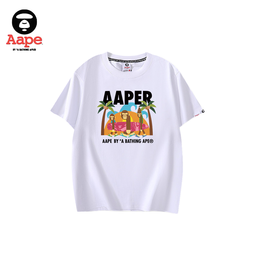 AAPE夏日椰樹卡通猿人印花｜短袖T恤｜白色/黑色