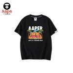 AAPE夏日椰樹卡通猿人印花｜短袖T恤｜黑色-正面