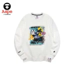 AAPE彩色塗鴉滑板猿人印花｜圓領衛衣｜白色-正面