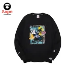 AAPE彩色塗鴉滑板猿人印花｜圓領衛衣｜黑色-正面