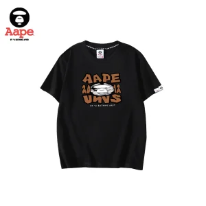 AAPE撞色字母迷彩猿人印花｜短袖T恤｜黑色-正面