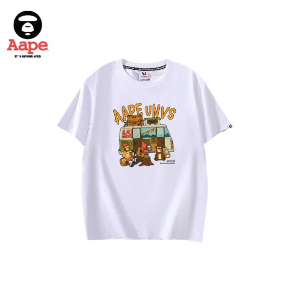 AAPE橘色字母露營插畫｜短袖T恤｜白色-正面