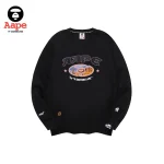 AAPE橢圓猿人LOGO星星圖案｜圓領衛衣｜黑色-正面