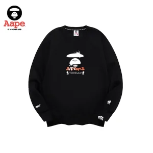 AAPE潑墨猿人頭印花｜圓領衛衣｜黑色-正面