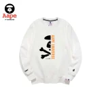 AAPE猿人頭交叉骨｜袖口刺繡衛衣｜白色-正面