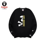 AAPE猿人頭交叉骨｜袖口刺繡衛衣｜黑色-正面
