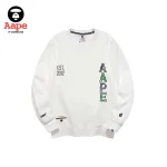 AAPE直排撞色字母印花｜圓領衛衣｜白色-正面