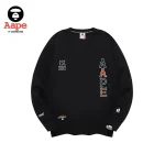 AAPE直排撞色字母印花｜圓領衛衣｜黑色-正面