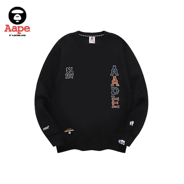AAPE直排撞色字母印花｜圓領衛衣｜黑色-正面