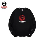 AAPE紅迷彩猿人頭印花｜袖口刺繡衛衣｜黑色-正面