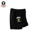 AAPE綠衣卡通猿人弧形LOGO｜鬆緊短褲｜黑色-側面