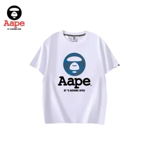 AAPE藍迷彩猿人頭大字母圖案｜短袖T恤｜白色-正面