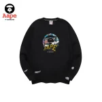 AAPE街頭塗鴉猿人LOGO｜圓領衛衣｜黑色-正面