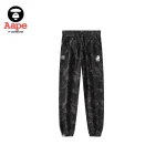 AAPE雙側標誌圖案｜抽繩迷彩長褲｜黑灰色-正面